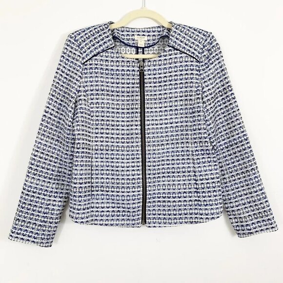 J. CREW White with Blue Hearts Full Zip Cropped Blazer, Size X Small - Picture 4 of 12